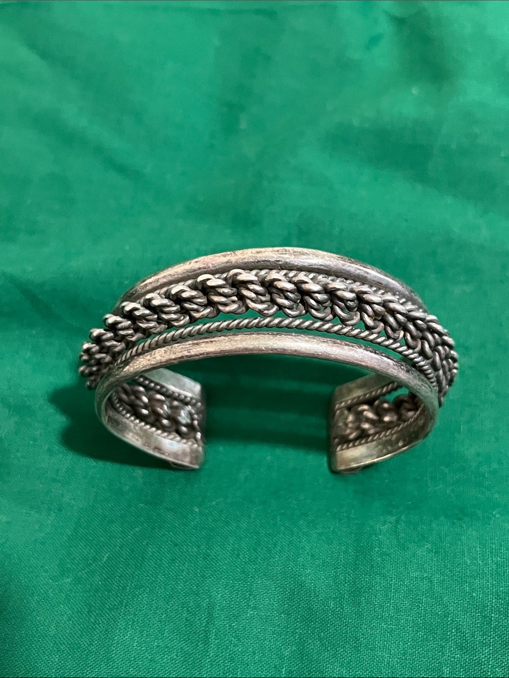 Vintage Mexico 2.25 OZ Silver Braided Cuff Bracelet - Women's Silver Bracelet
